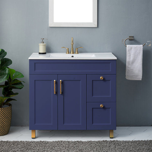 Mercer41 Taiquan 36" Modern Blue Free-standing Single Bathroom Vanity ...